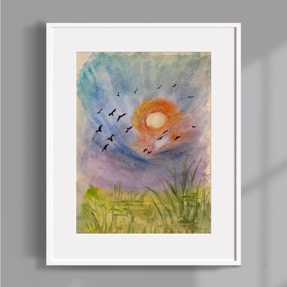 Handmade Watercolor Painting 9" X 12" on Paper, Decor/Wall, Frame Not Included - Picture 2 of 4